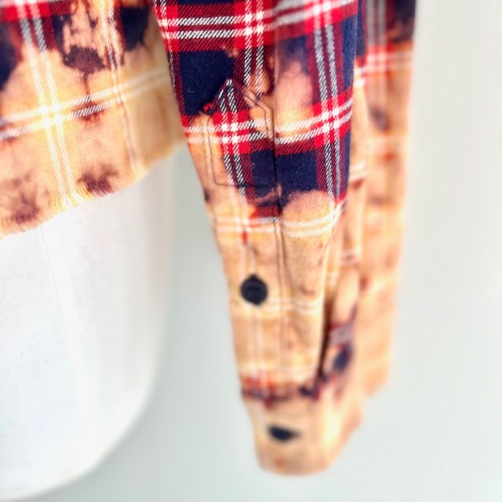 Blue Age Bleached Custom Grunge Flannel with Patches - Picture 6 of 7
